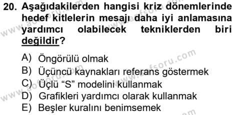 Halkla İlişkiler Yazarlığı Dersi 2012 - 2013 Yılı (Final) Dönem Sonu Sınavı 20. Soru