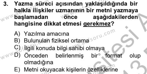 Halkla İlişkiler Yazarlığı Dersi 2012 - 2013 Yılı (Final) Dönem Sonu Sınavı 3. Soru
