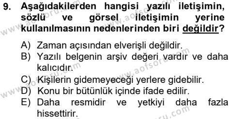 Halkla İlişkiler Yazarlığı Dersi 2012 - 2013 Yılı (Final) Dönem Sonu Sınavı 9. Soru
