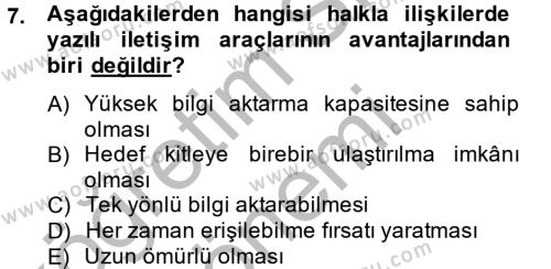 Halkla İlişkiler Yazarlığı Dersi 2014 - 2015 Yılı (Final) Dönem Sonu Sınavı 7. Soru