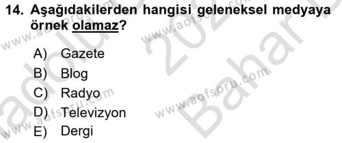 Halkla İlişkiler Yazarlığı Dersi 2021 - 2022 Yılı (Vize) Ara Sınavı 14. Soru