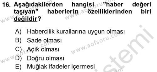 Halkla İlişkiler Yazarlığı Dersi 2021 - 2022 Yılı (Vize) Ara Sınavı 16. Soru