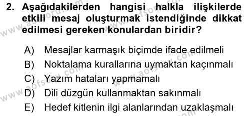 Halkla İlişkiler Yazarlığı Dersi 2021 - 2022 Yılı (Vize) Ara Sınavı 2. Soru