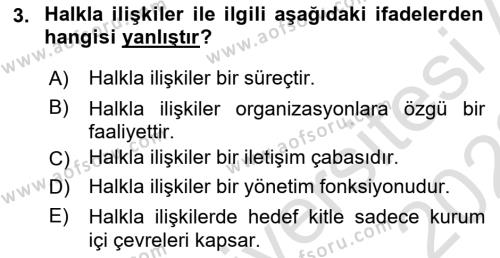 Halkla İlişkiler Yazarlığı Dersi 2021 - 2022 Yılı (Vize) Ara Sınavı 3. Soru