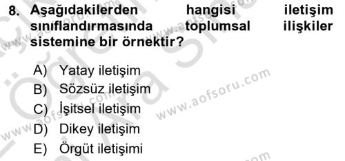 Halkla İlişkiler Yazarlığı Dersi 2021 - 2022 Yılı (Vize) Ara Sınavı 8. Soru