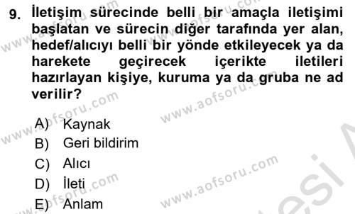 Halkla İlişkiler Yazarlığı Dersi 2023 - 2024 Yılı (Vize) Ara Sınavı 9. Soru