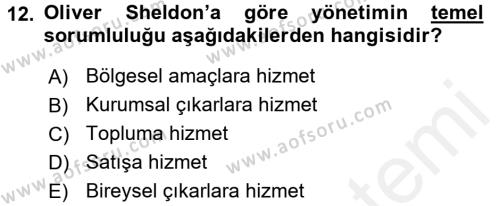 Kurumsal Sosyal Sorumluluk Dersi 2017 - 2018 Yılı (Final) Dönem Sonu Sınavı 12. Soru