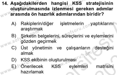 Kurumsal Sosyal Sorumluluk Dersi 2023 - 2024 Yılı (Vize) Ara Sınavı 14. Soru