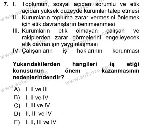 Kurumsal Sosyal Sorumluluk Dersi 2023 - 2024 Yılı (Vize) Ara Sınavı 7. Soru