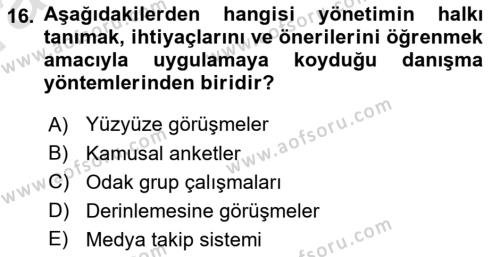 Halkla İlişkilerde Güncel Kavramlar 1 Dersi 2021 - 2022 Yılı (Vize) Ara Sınavı 16. Soru