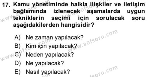 Halkla İlişkilerde Güncel Kavramlar 1 Dersi 2021 - 2022 Yılı (Vize) Ara Sınavı 17. Soru