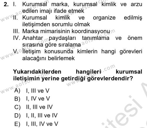 Halkla İlişkilerde Güncel Kavramlar 1 Dersi 2021 - 2022 Yılı (Vize) Ara Sınavı 2. Soru