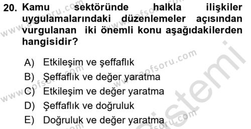 Halkla İlişkilerde Güncel Kavramlar 1 Dersi 2021 - 2022 Yılı (Vize) Ara Sınavı 20. Soru