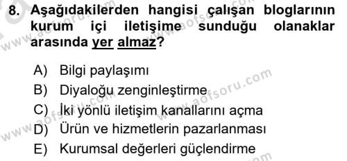 Halkla İlişkilerde Güncel Kavramlar 1 Dersi 2021 - 2022 Yılı (Vize) Ara Sınavı 8. Soru