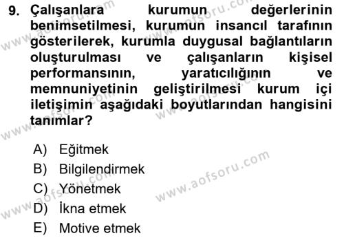 Halkla İlişkilerde Güncel Kavramlar 1 Dersi 2021 - 2022 Yılı (Vize) Ara Sınavı 9. Soru