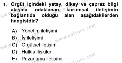 Halkla İlişkilerde Güncel Kavramlar 1 Dersi 2021 - 2022 Yılı (Final) Dönem Sonu Sınavı 1. Soru