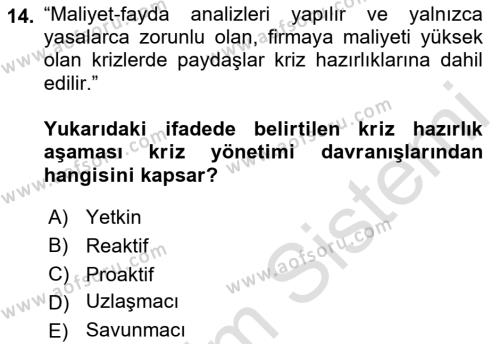 Halkla İlişkilerde Güncel Kavramlar 1 Dersi 2021 - 2022 Yılı (Final) Dönem Sonu Sınavı 14. Soru