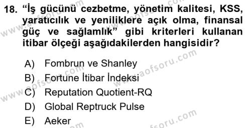 Halkla İlişkilerde Güncel Kavramlar 1 Dersi 2021 - 2022 Yılı (Final) Dönem Sonu Sınavı 18. Soru