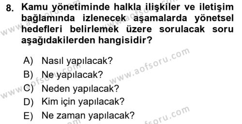 Halkla İlişkilerde Güncel Kavramlar 1 Dersi 2021 - 2022 Yılı (Final) Dönem Sonu Sınavı 8. Soru