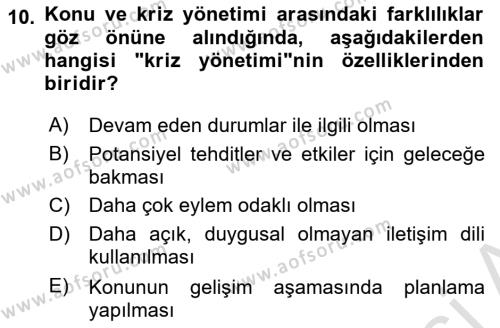 Halkla İlişkilerde Güncel Kavramlar 1 Dersi 2021 - 2022 Yılı Yaz Okulu Sınavı 10. Soru