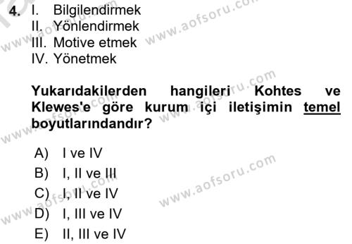 Halkla İlişkilerde Güncel Kavramlar 1 Dersi 2021 - 2022 Yılı Yaz Okulu Sınavı 4. Soru