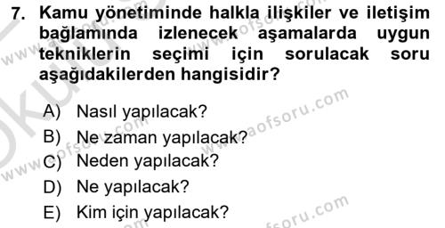 Halkla İlişkilerde Güncel Kavramlar 1 Dersi 2021 - 2022 Yılı Yaz Okulu Sınavı 7. Soru