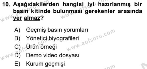 Halkla İlişkilerde Güncel Kavramlar 1 Dersi 2023 - 2024 Yılı (Vize) Ara Sınavı 10. Soru