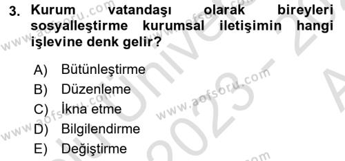 Halkla İlişkilerde Güncel Kavramlar 1 Dersi 2023 - 2024 Yılı (Vize) Ara Sınavı 3. Soru