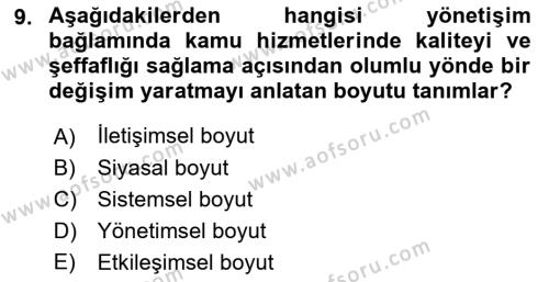 Halkla İlişkilerde Güncel Kavramlar 1 Dersi 2023 - 2024 Yılı (Vize) Ara Sınavı 9. Soru