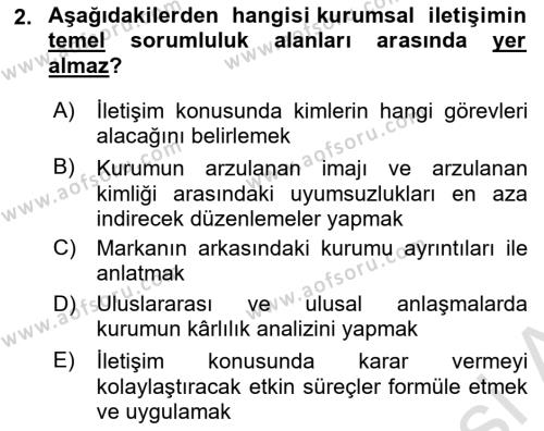 Halkla İlişkilerde Güncel Kavramlar 1 Dersi 2024 - 2025 Yılı (Vize) Ara Sınavı 2. Soru