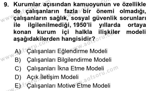 Halkla İlişkilerde Güncel Kavramlar 1 Dersi 2024 - 2025 Yılı (Vize) Ara Sınavı 9. Soru