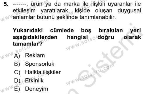 Halkla İlişkilerde Güncel Kavramlar 2 Dersi 2021 - 2022 Yılı (Vize) Ara Sınavı 5. Soru