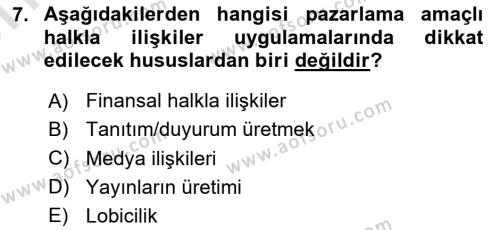 Halkla İlişkilerde Güncel Kavramlar 2 Dersi 2021 - 2022 Yılı (Vize) Ara Sınavı 7. Soru