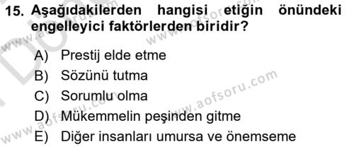 Halkla İlişkilerde Güncel Kavramlar 2 Dersi 2021 - 2022 Yılı (Final) Dönem Sonu Sınavı 15. Soru