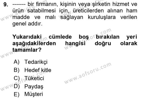 Halkla İlişkilerde Güncel Kavramlar 2 Dersi 2021 - 2022 Yılı (Final) Dönem Sonu Sınavı 9. Soru