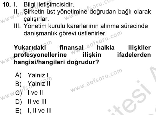 Halkla İlişkilerde Güncel Kavramlar 2 Dersi 2021 - 2022 Yılı Yaz Okulu Sınavı 10. Soru