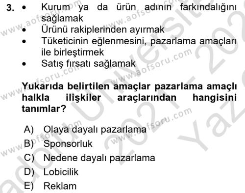 Halkla İlişkilerde Güncel Kavramlar 2 Dersi 2021 - 2022 Yılı Yaz Okulu Sınavı 3. Soru