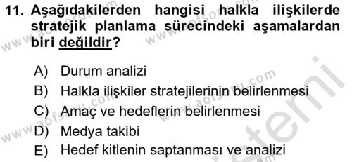 Dijital Halkla İlişkiler Dersi 2021 - 2022 Yılı (Vize) Ara Sınavı 11. Soru