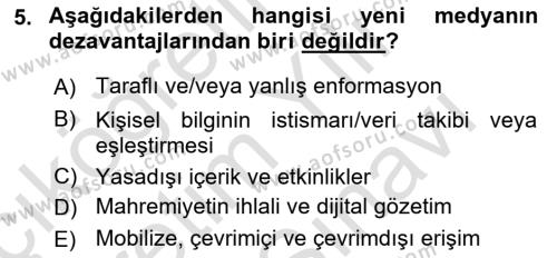 Dijital Halkla İlişkiler Dersi 2021 - 2022 Yılı (Vize) Ara Sınavı 5. Soru