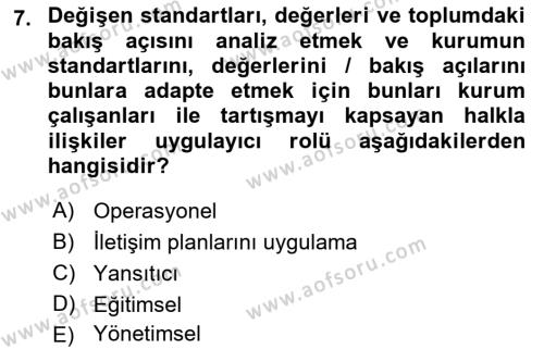 Dijital Halkla İlişkiler Dersi 2021 - 2022 Yılı (Vize) Ara Sınavı 7. Soru