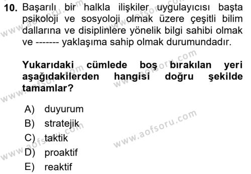 Dijital Halkla İlişkiler Dersi 2023 - 2024 Yılı (Vize) Ara Sınavı 10. Soru