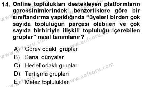 Dijital Halkla İlişkiler Dersi 2023 - 2024 Yılı (Vize) Ara Sınavı 14. Soru