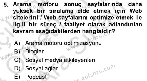 Dijital Halkla İlişkiler Dersi 2023 - 2024 Yılı (Vize) Ara Sınavı 5. Soru