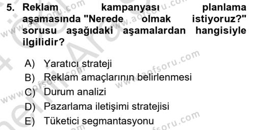 Reklamda Yaratıcılık Dersi 2023 - 2024 Yılı (Vize) Ara Sınavı 5. Soru