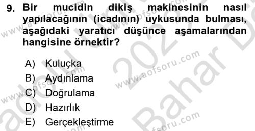 Reklamda Yaratıcılık Dersi 2023 - 2024 Yılı (Vize) Ara Sınavı 9. Soru