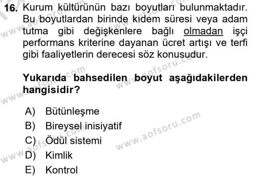 Kurumiçi Halkla İlişkiler Dersi 2023 - 2024 Yılı (Vize) Ara Sınavı 16. Soru