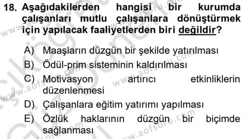 Kurumiçi Halkla İlişkiler Dersi 2023 - 2024 Yılı (Vize) Ara Sınavı 18. Soru