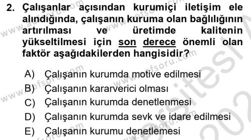 Kurumiçi Halkla İlişkiler Dersi 2023 - 2024 Yılı (Vize) Ara Sınavı 2. Soru