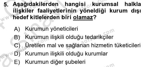 Kurumiçi Halkla İlişkiler Dersi 2023 - 2024 Yılı (Vize) Ara Sınavı 5. Soru