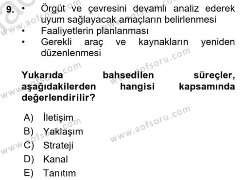 Kurumiçi Halkla İlişkiler Dersi 2023 - 2024 Yılı (Vize) Ara Sınavı 9. Soru